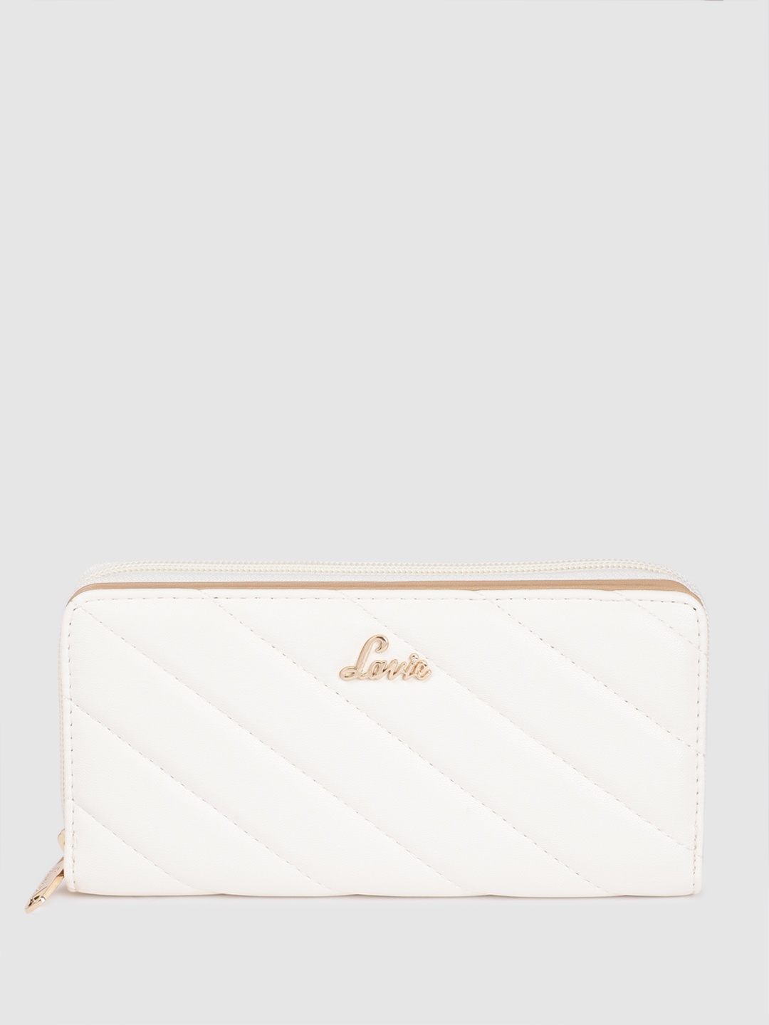

Lavie Women Self Striped Zip Around Wallet, White