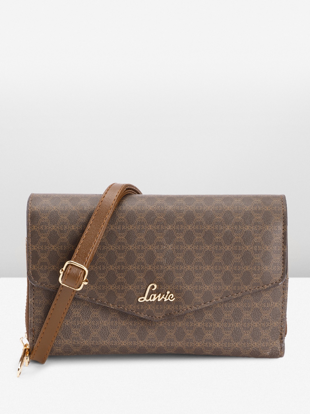 

Lavie Brand Logo Printed Structured Sling Bag, Brown