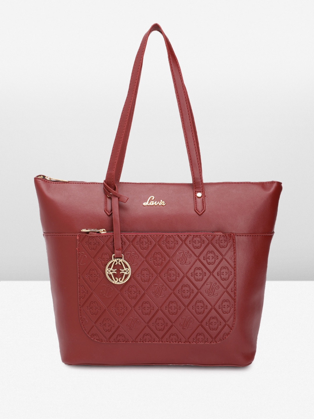 

Lavie Brand Logo Textured Structured Shoulder Bag with Tasselled Detail, Maroon