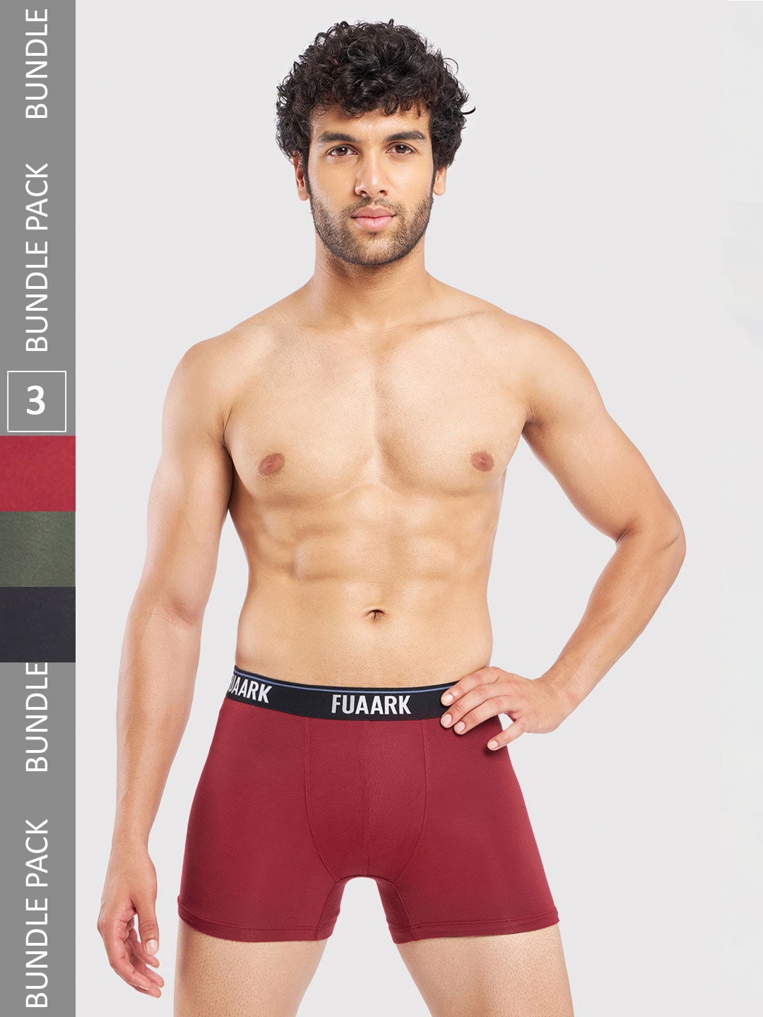 

FUAARK Men Pack Of 3 Snug Fit Trunks FUSMTrP3-Black-Maroon-Olive-S-Black-Maroon-Olive