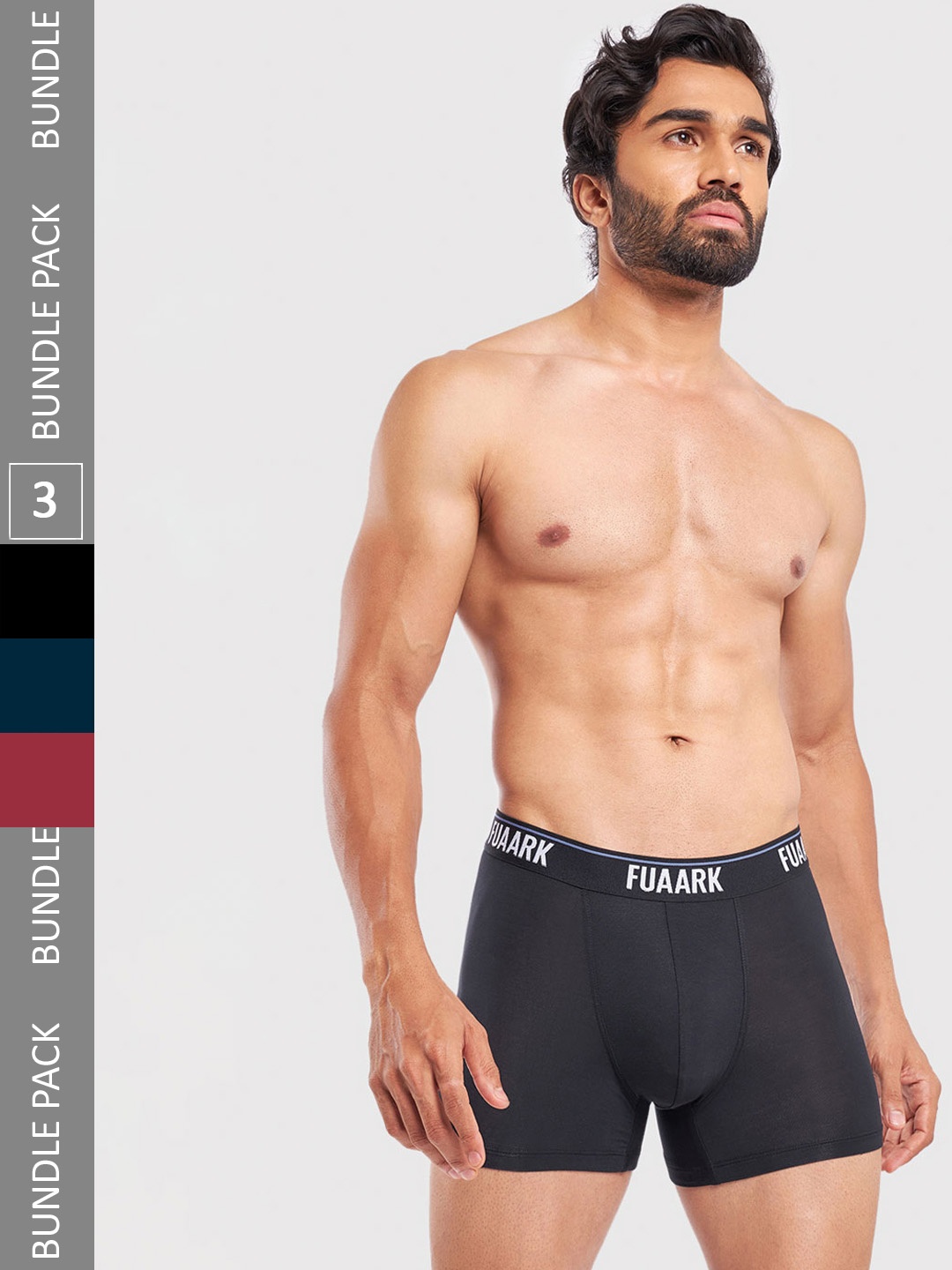 

FUAARK Men Pack Of 3 Snug Fit Trunks FUSMTrP3-Black-Blue-Maroon-S-Black-Blue-Maroon