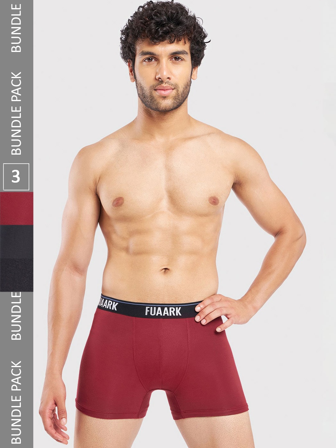 

FUAARK Men Pack Of 3 Ultra Soft Anti-Odor Trunks FUSMTrP3-Black2-Maroon-S-Black-Maroon