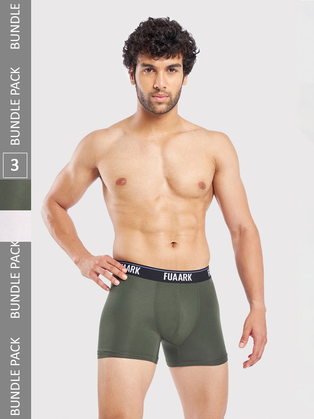 

FUAARK Men Pack Of 3 Snug Fit Trunks FUSMTrP3-White-Olive2-S-White-Olive