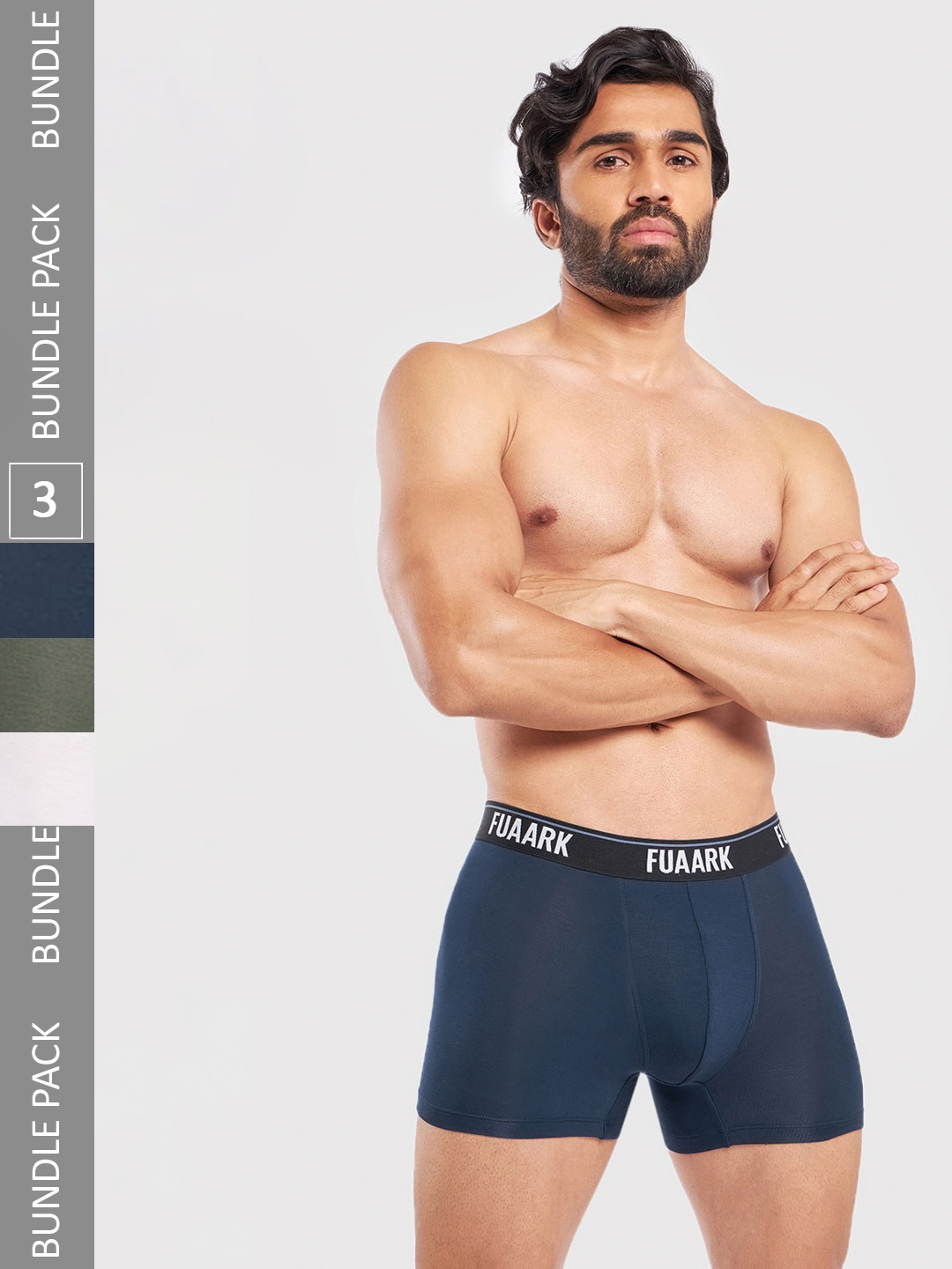 

FUAARK Pack Of 3 Snug Fit Trunks FUSMTrP3-Blue-White-Olive-S