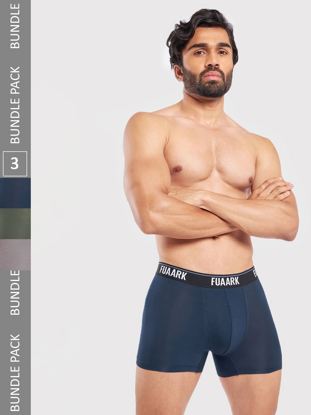 

FUAARK Men Pack Of 3 Ultra Soft Trunks FUSMTrP3-Blue-Olive-Grey-S-Blue-Olive-Grey