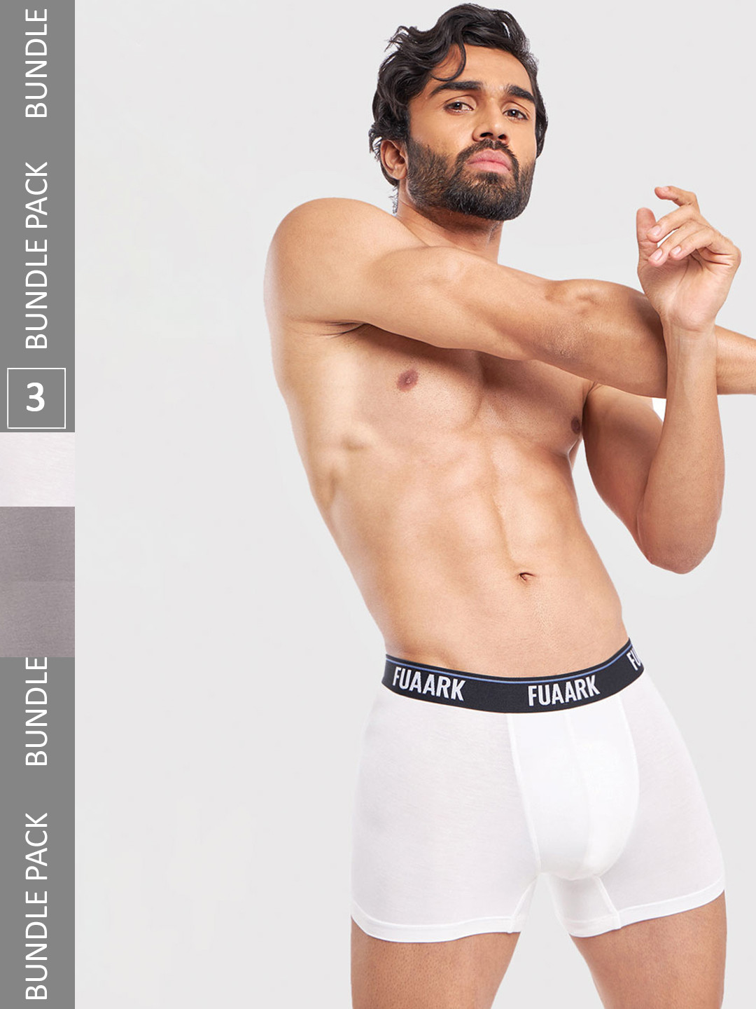 

FUAARK Pack Of 3 Snug Fit Trunks FUSMTrP3-White-Grey2-S