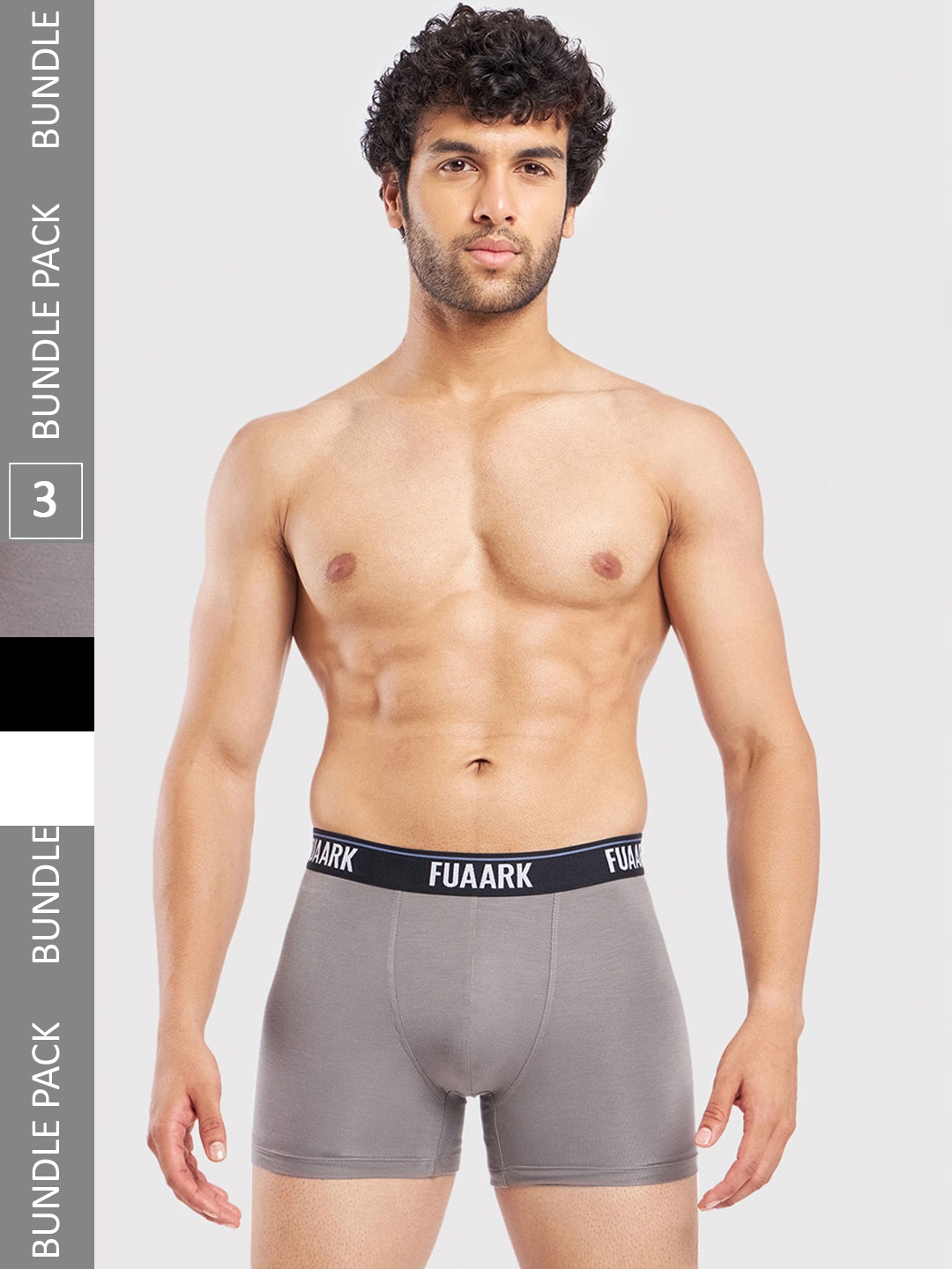 

FUAARK Men Pack Of 3 Ultra Soft Anti-Odor Trunks FUSMTrP3-Black-White-Grey-S-Black-White