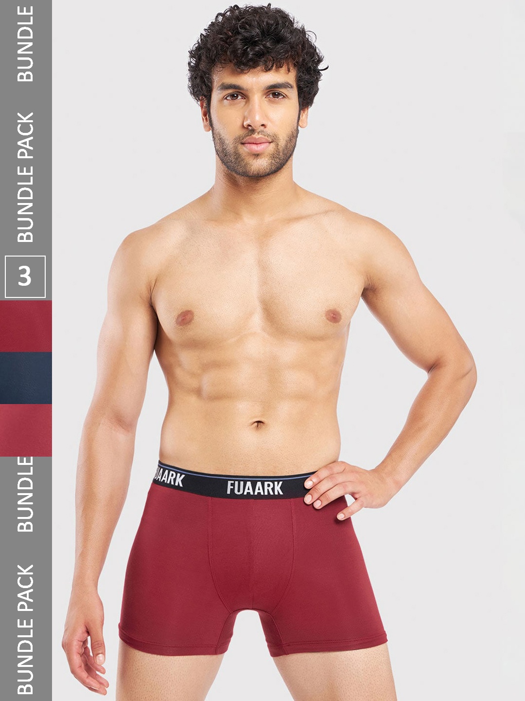 

FUAARK Men Pack Of 3 Snug Fit Trunks FUSMTrP3-Blue-Maroon2-S-Blue-Maroon