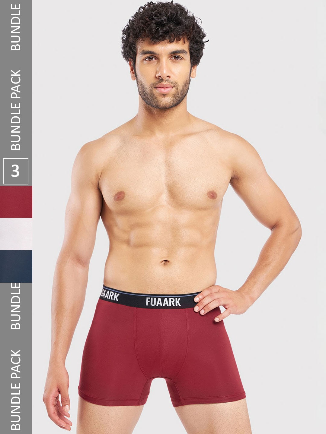 

FUAARK Pack Of 3 Snug Fit Trunks FUSMTrP3-Blue-White-Maroon-S, Red