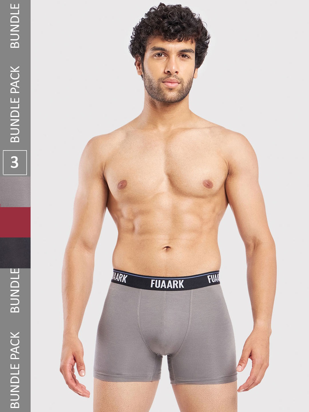 

FUAARK Pack Of 3 Snug Fit Anti Microbial Trunks FUSMTrP3-Black-Maroon-Grey-S