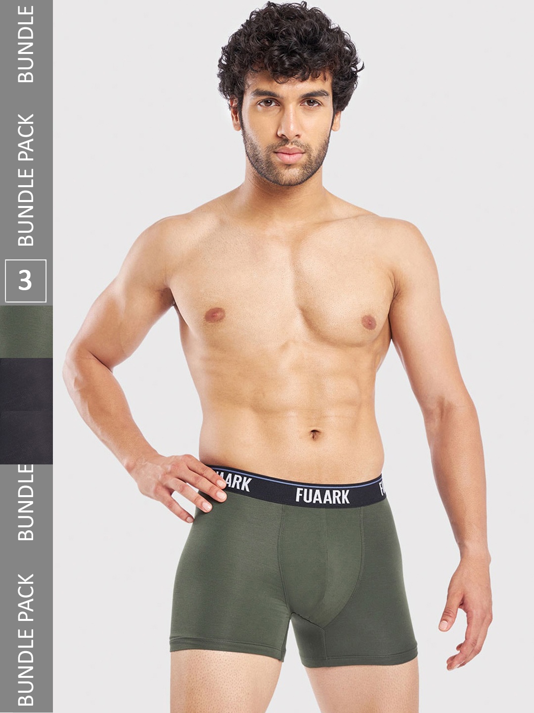 

FUAARK Pack Of 3 Snug Fit Trunks FUSMTrP3-Black2-Olive-S