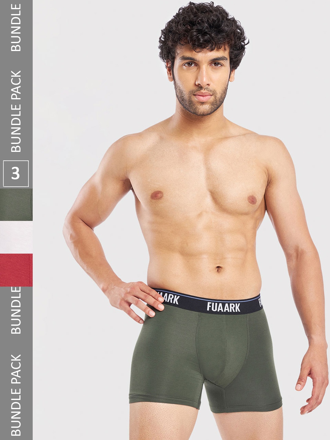 

FUAARK Men Pack Of 3 Ultra Soft Trunks FUSMTrP3-White-Maroon-Olive-S-White-Maroon-Olive