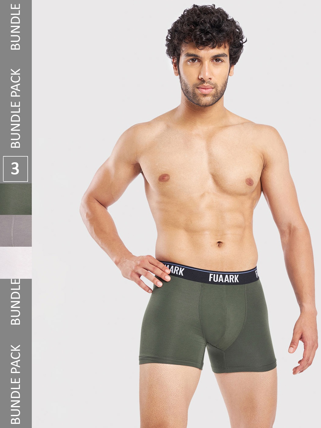 

FUAARK Pack Of 3 Anti Odor Trunks FUSMTrP3-White-Olive-Grey-S