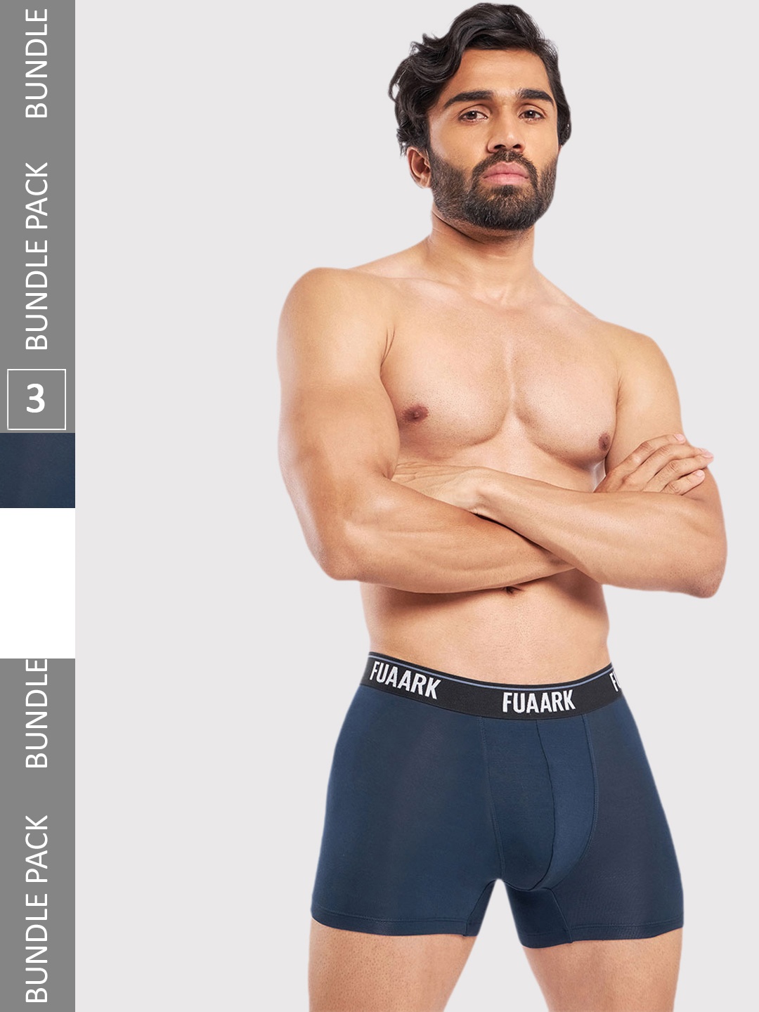 

FUAARK Pack Of 3 Snug Fit Anti-Microbial Trunks FUSMTrP3-Blue-White2-S