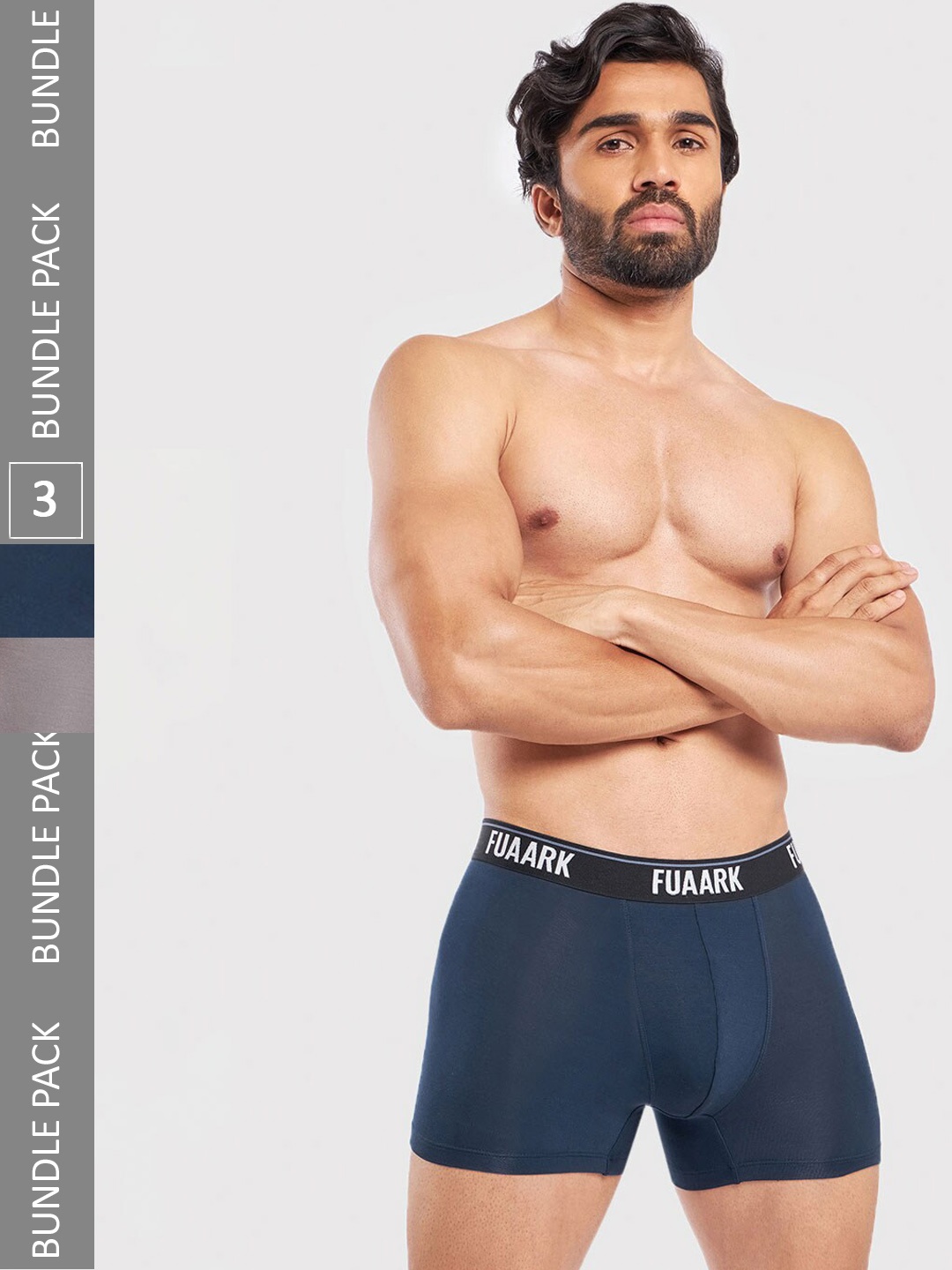 

FUAARK Men Pack Of 3 Snug Fit Trunks FUSMTrP3-Blue-Grey2-S-Blue-Grey