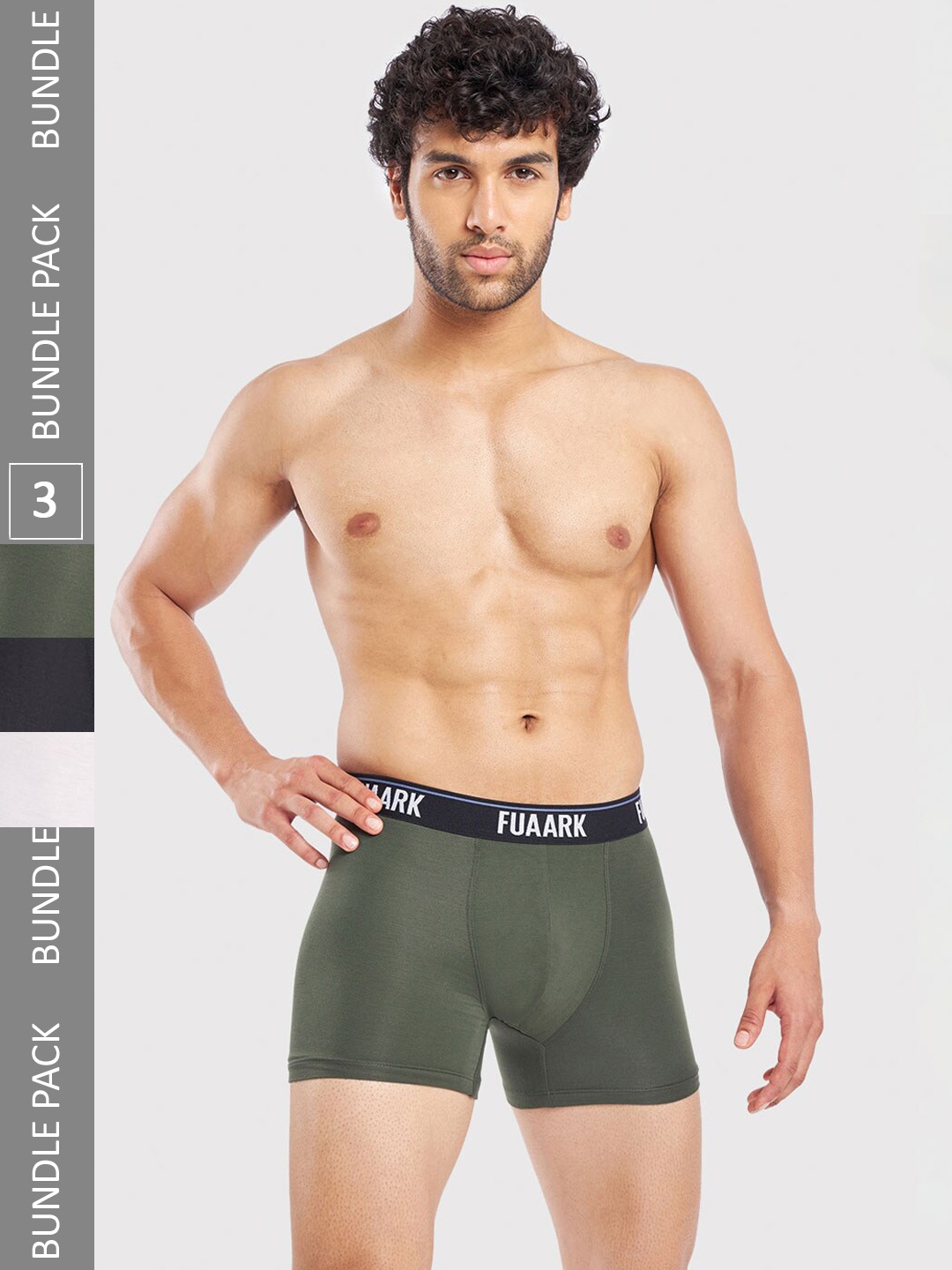 

FUAARK Men Pack Of 3 Ultra Soft Trunks FUSMTrP3-Black-White-Olive-S-Black-White-Olive