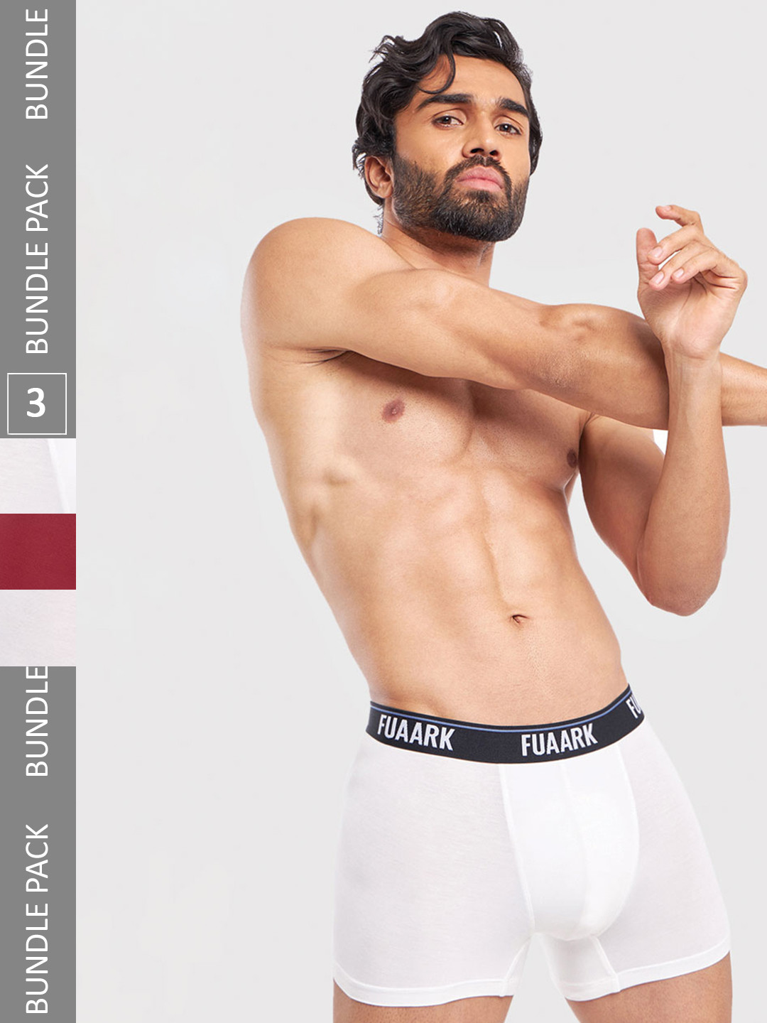 

FUAARK Pack Of 3 Anti Odor Trunks FUSMTrP3-White-Maroon2-S, Maroon
