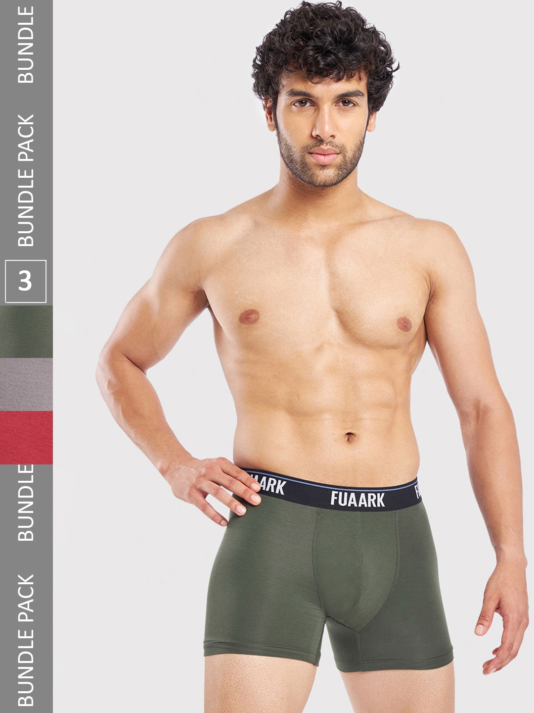 

FUAARK Pack Of 3 Snug Fit Trunks FUSMTrP3-Maroon-Olive-Grey-S