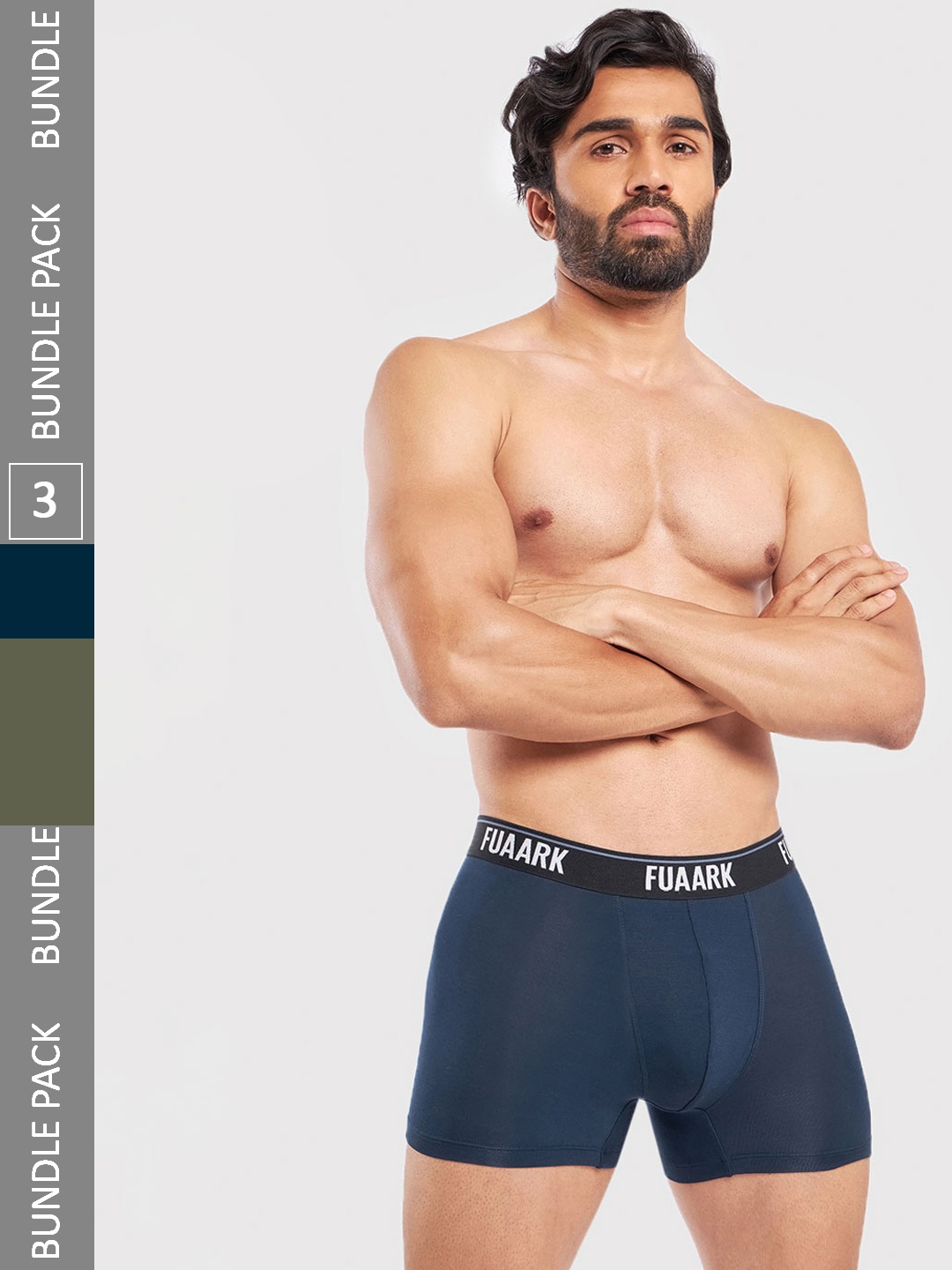 

FUAARK Men Pack Of 3 Snug Fit Trunks FUSMTrP3-Blue-Olive2-S-Blue-Olive