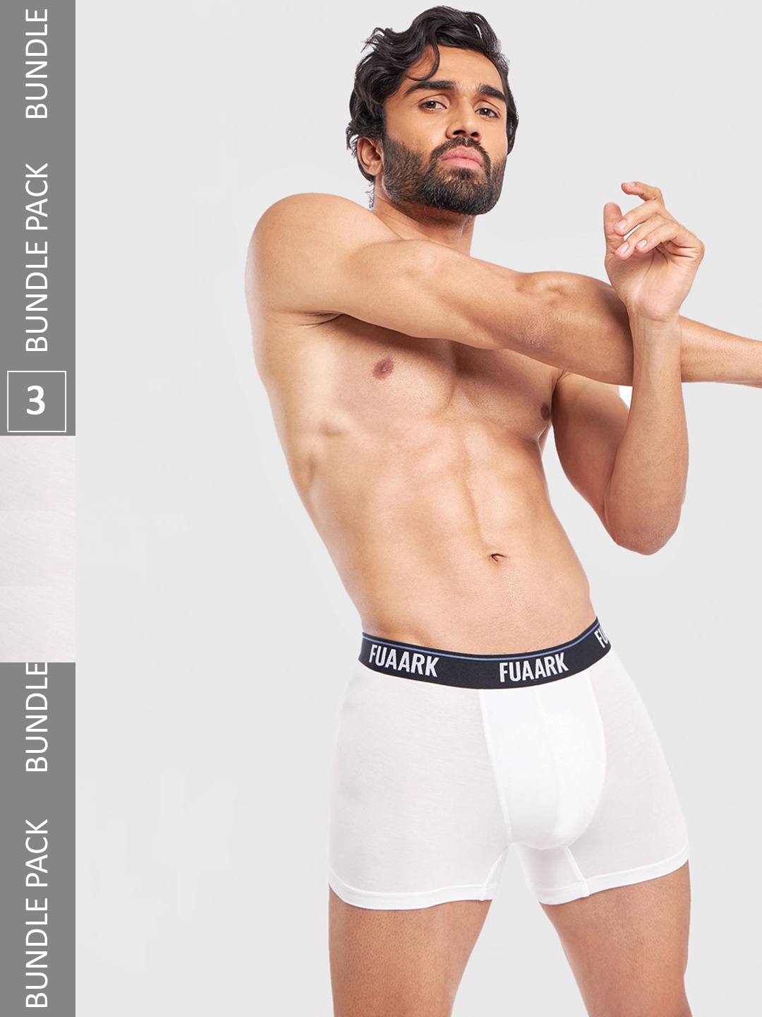 

FUAARK Pack Of 3 Snug Fit Anti Microbial Trunks FUSMTrP3-White3-S, White
