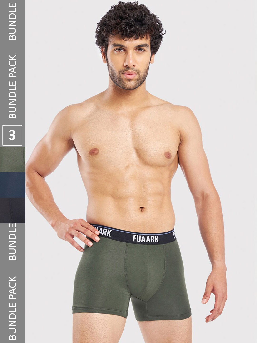 

FUAARK Pack Of 3 Snug Fit Trunks FUSMTrP3-Black-Blue-Olive-S