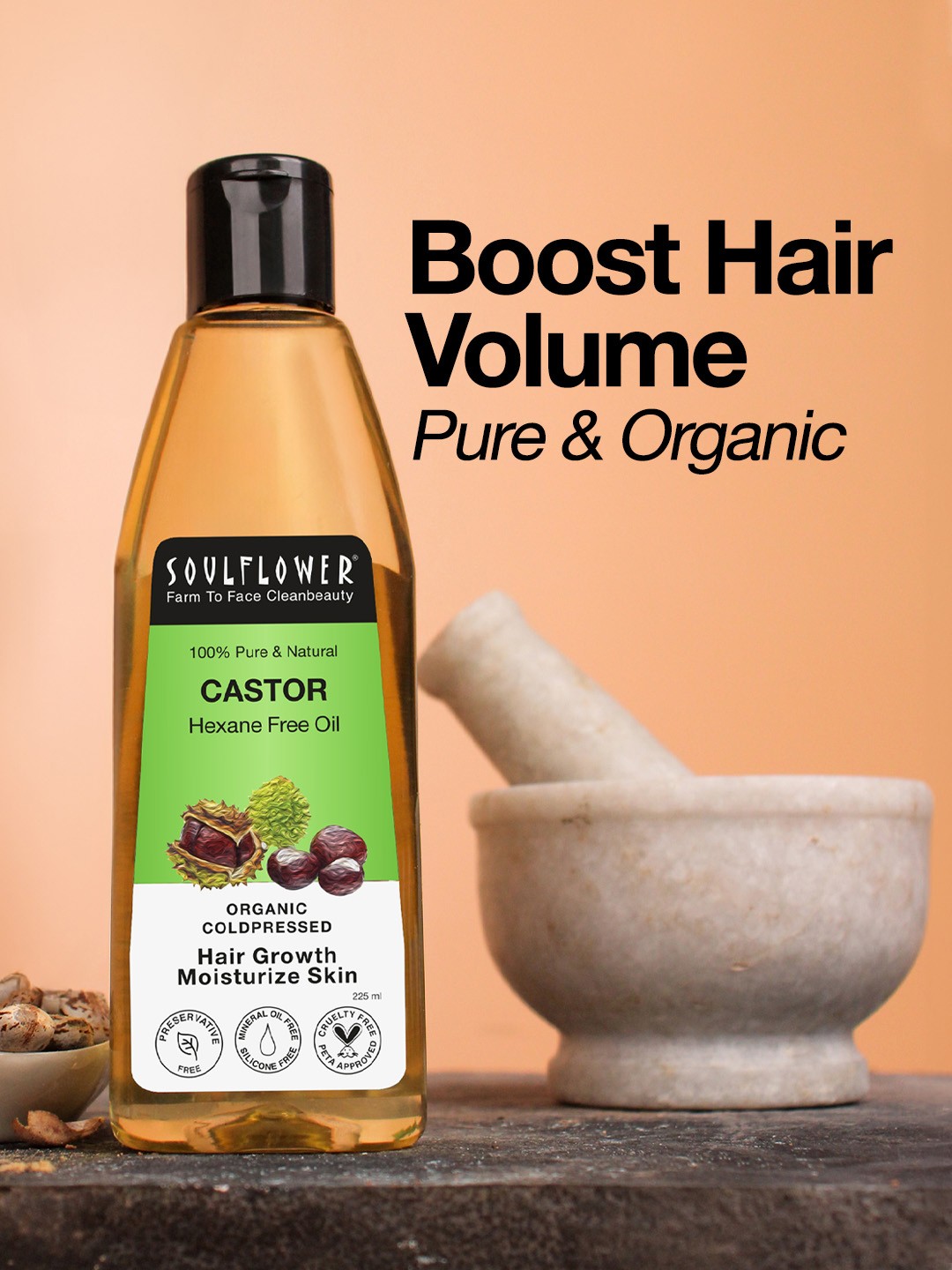 

Soulflower Cold Pressed Castor Hair Growth Oil - 225ml, Green