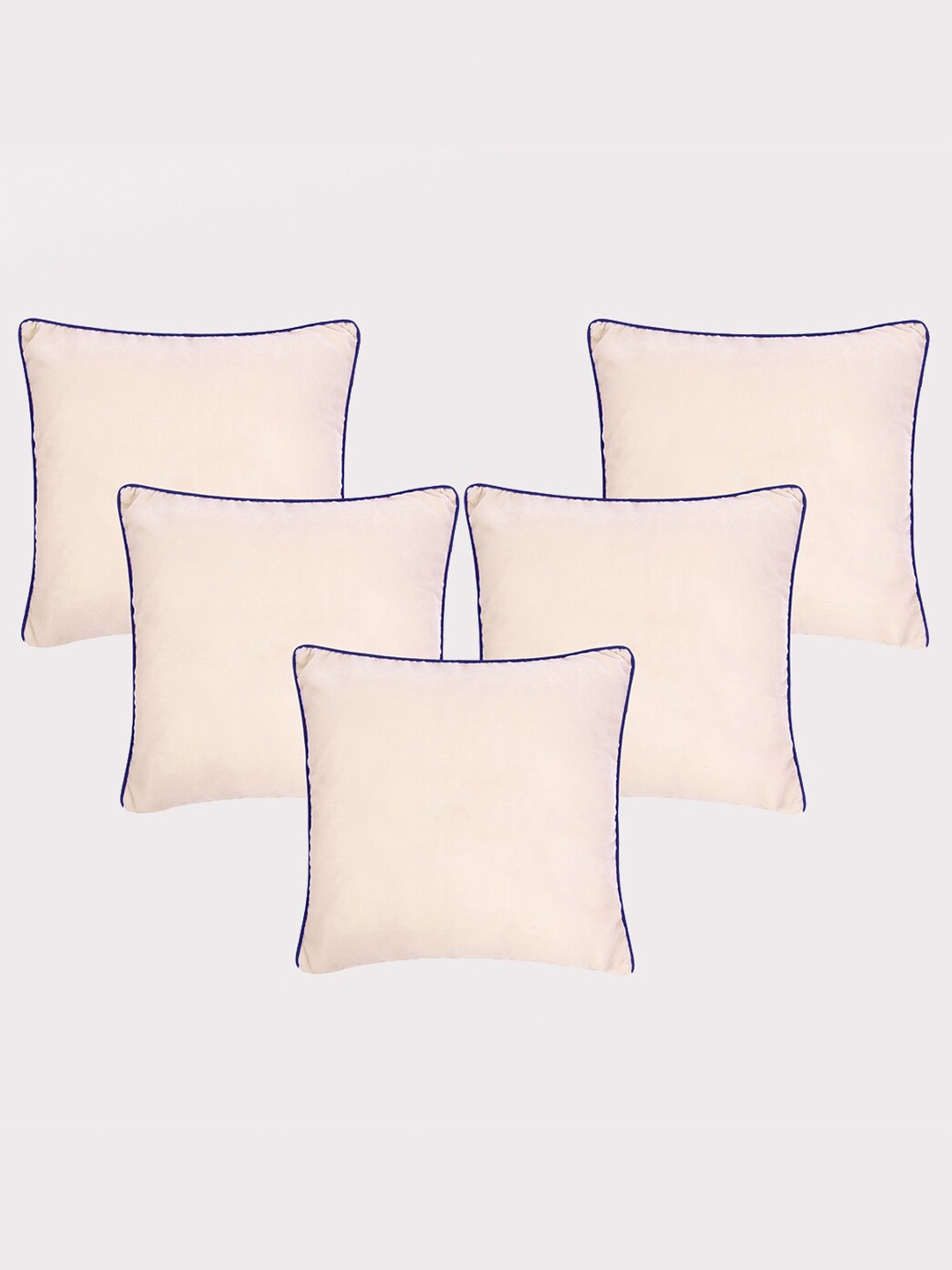 

OUSSUM Cream-Coloured & Blue 5-Pieces Velvet Square Cushion Covers