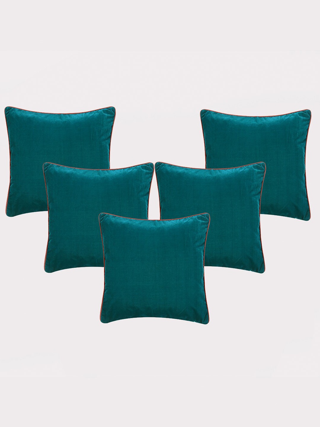 

OUSSUM Teal & Red 5-Pieces Velvet Square Cushion Covers