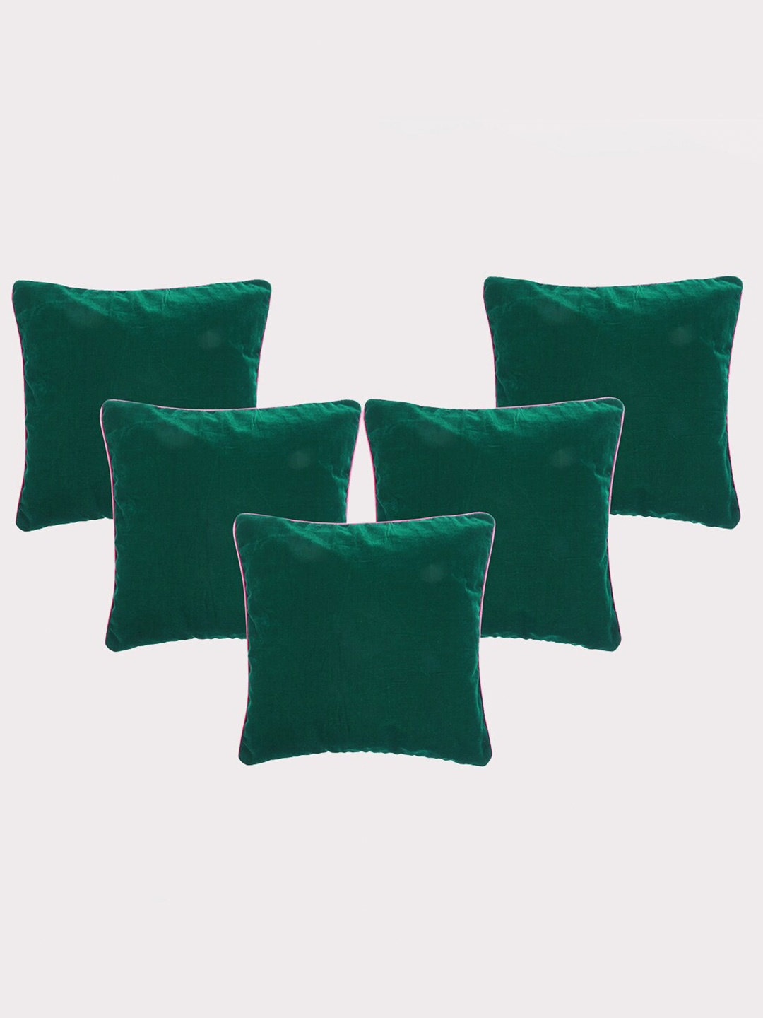 

OUSSUM 5 Pieces Green & Pink Solid Velvet Square Cushion Covers