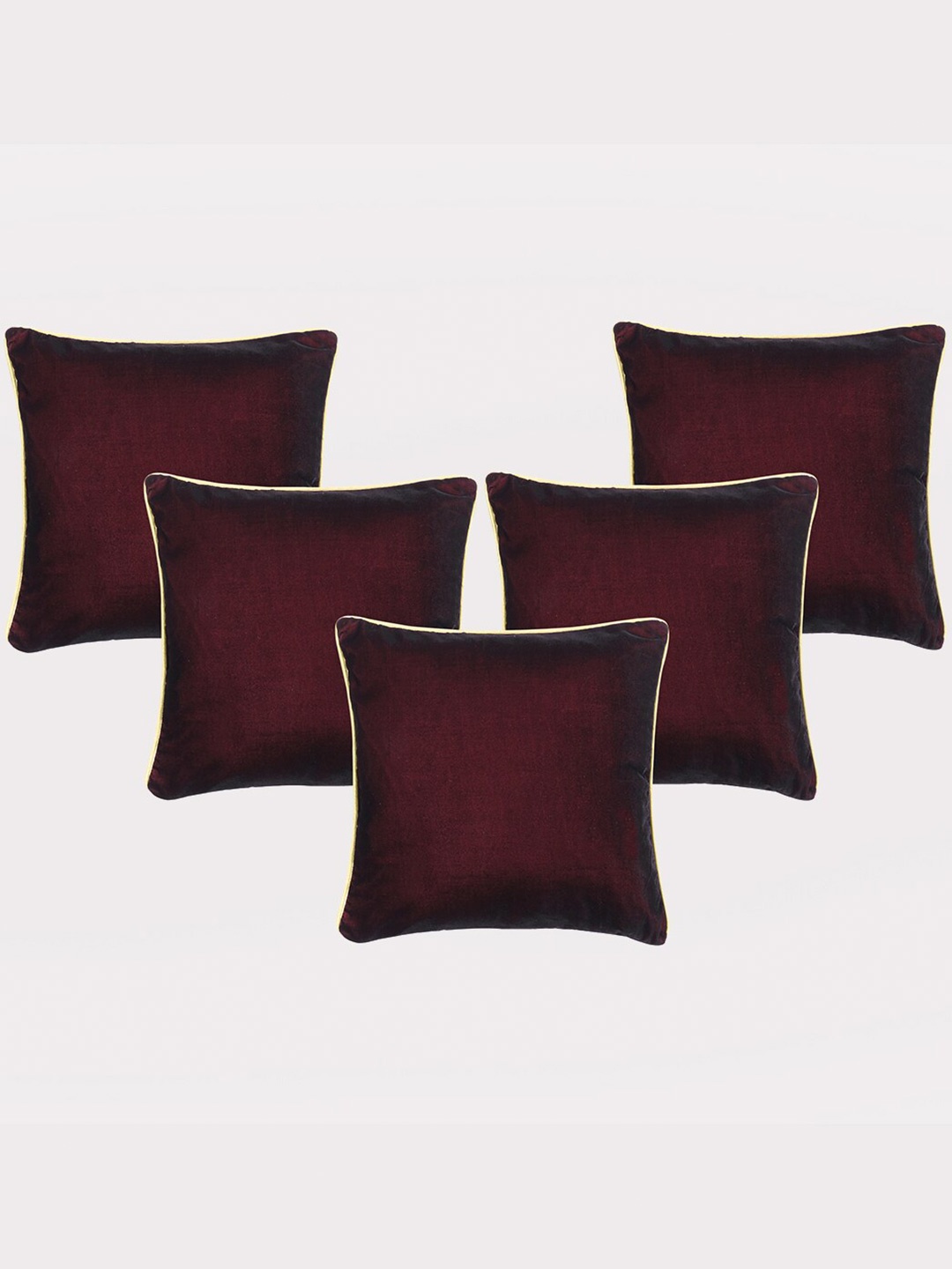 

OUSSUM 5 Pieces Maroon & Yellow Solid Velvet Square Cushion Covers