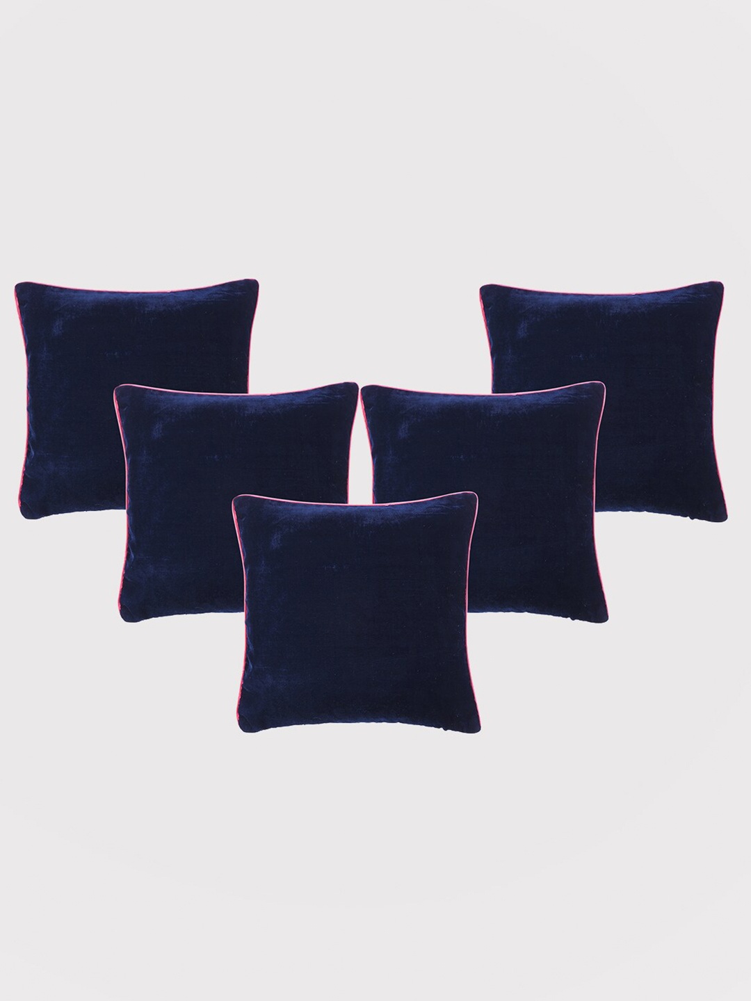 

OUSSUM Navy Blue & Pink 5 Pieces Velvet Square Cushion Covers