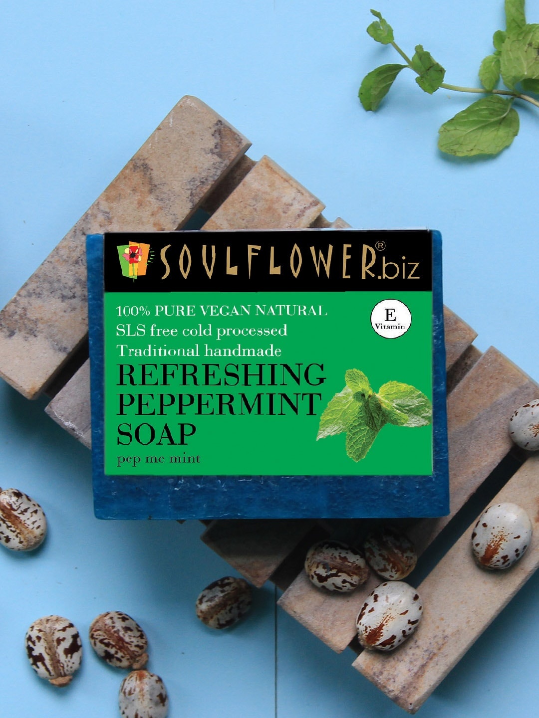 

Soulflower Sustainable Refreshing Peppermint Soap, Blue