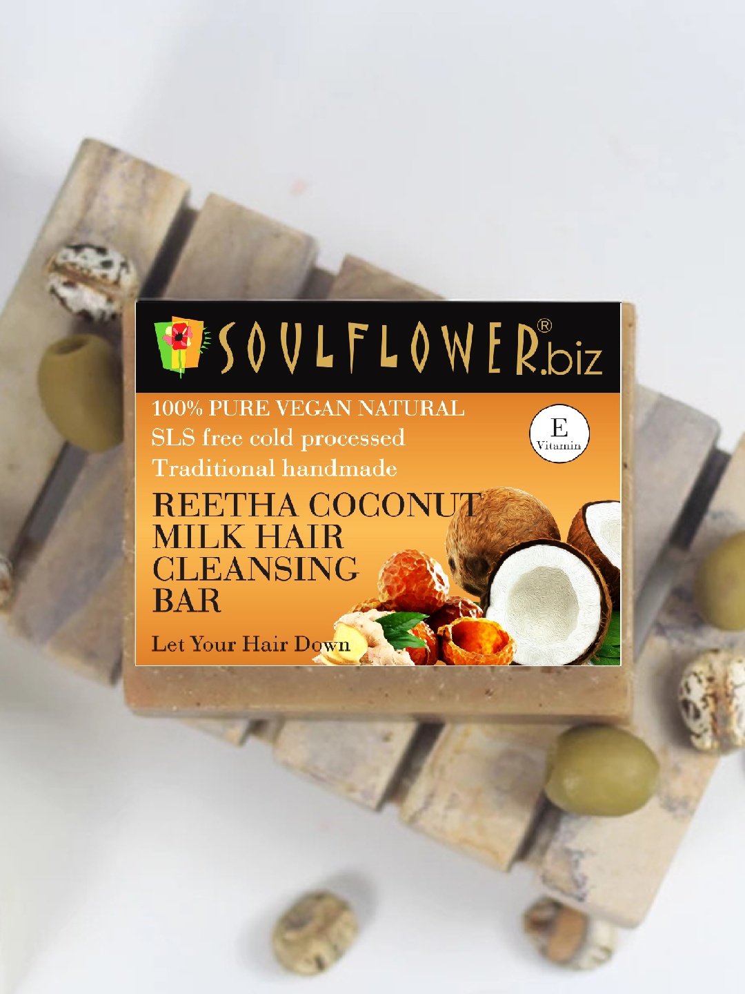 

Soulflower Sustainable Reetha Coconut Milk Hair Cleansing Bar - 150 g, Brown
