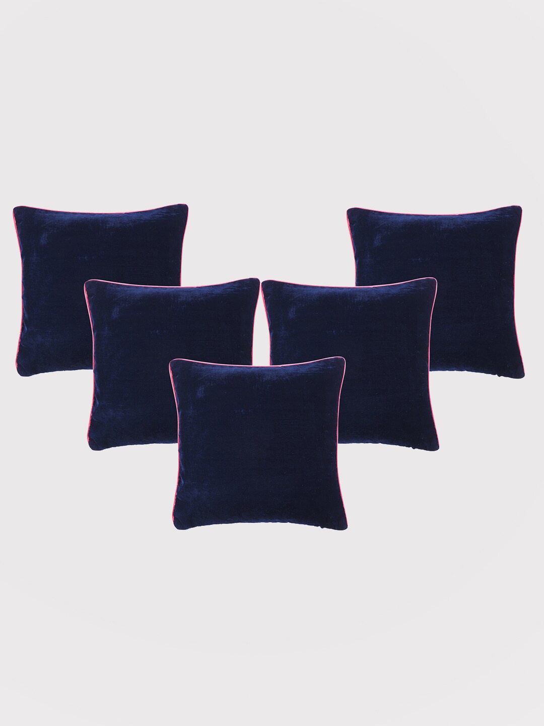 

OUSSUM Navy Blue & Pink 5-Pieces Velvet Square Cushion Covers