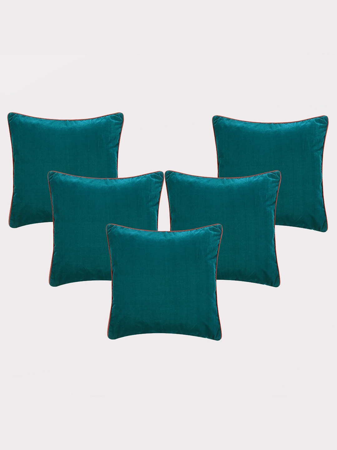 

OUSSUM 5 Pieces Teal Green & Pink Solid Velvet Square Cushion Covers