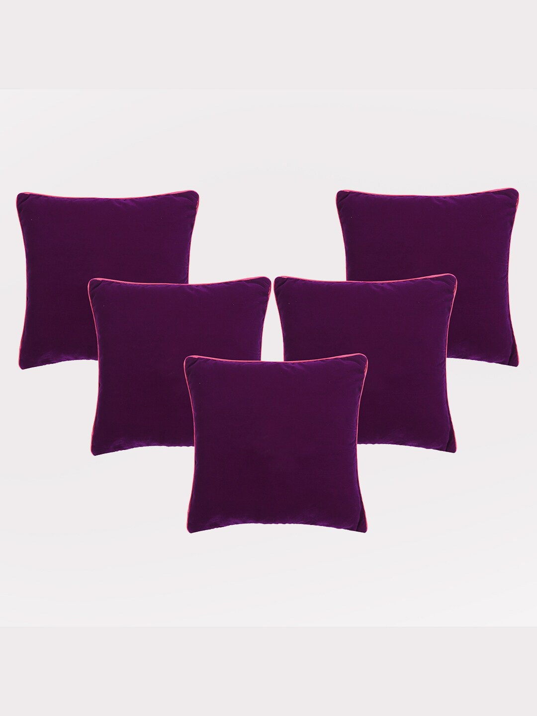 

OUSSUM 5 Pieces Purple & Pink Solid Velvet Square Cushion Covers