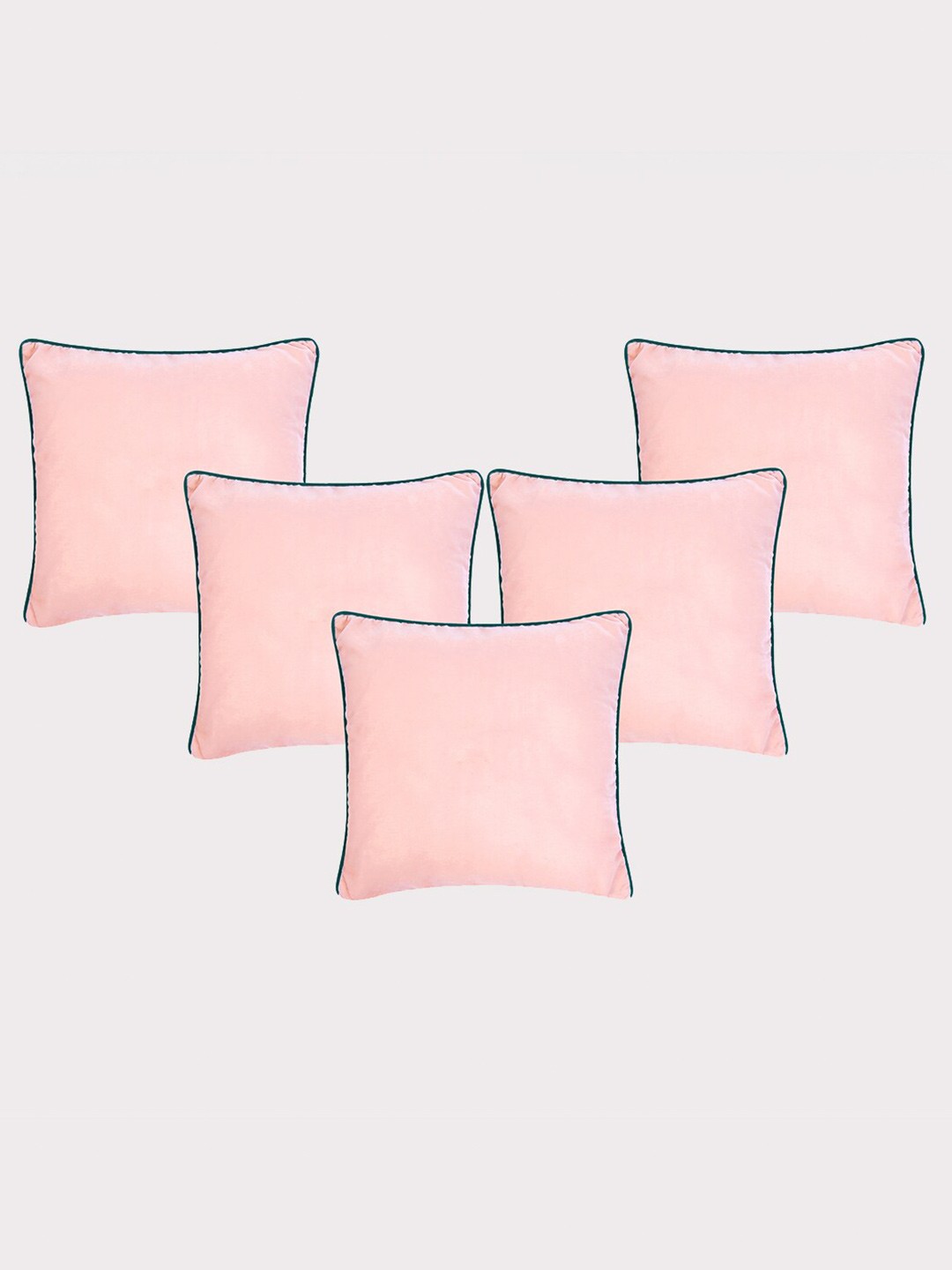 

OUSSUM 5 Pieces Pink & Green Solid Velvet Square Cushion Covers