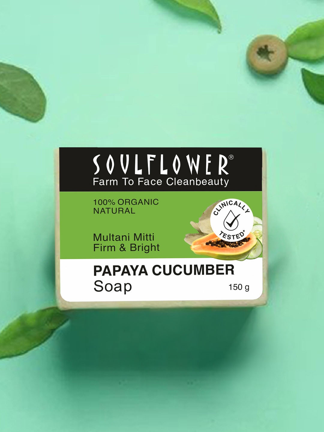 

Soulflower 100% Organic & Natural Papaya Cucumber Handmade Soap for Makeup Removal - 150g, Beige