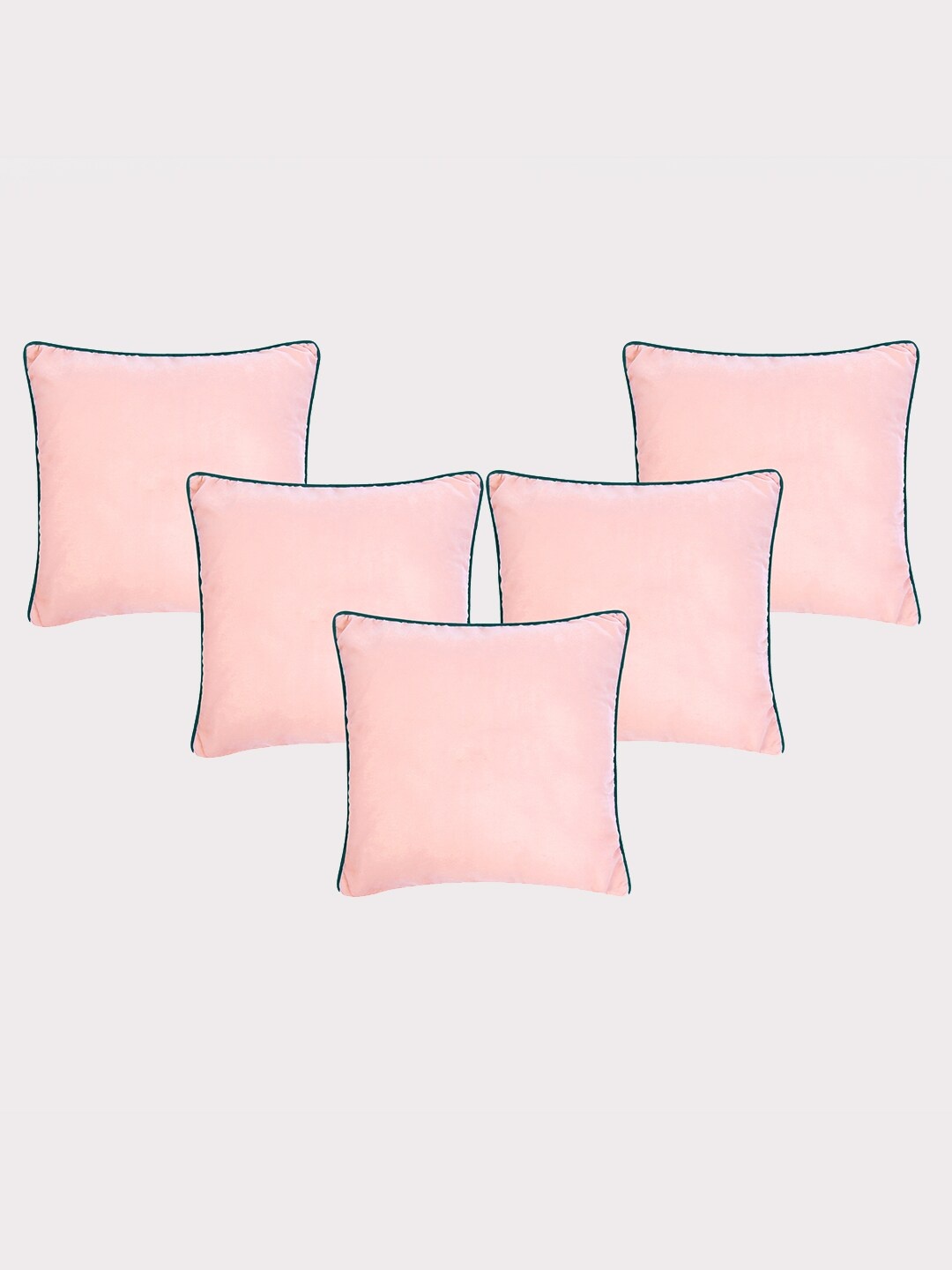 

OUSSUM 5 Pieces Pink & Green Solid Velvet Square Cushion Covers