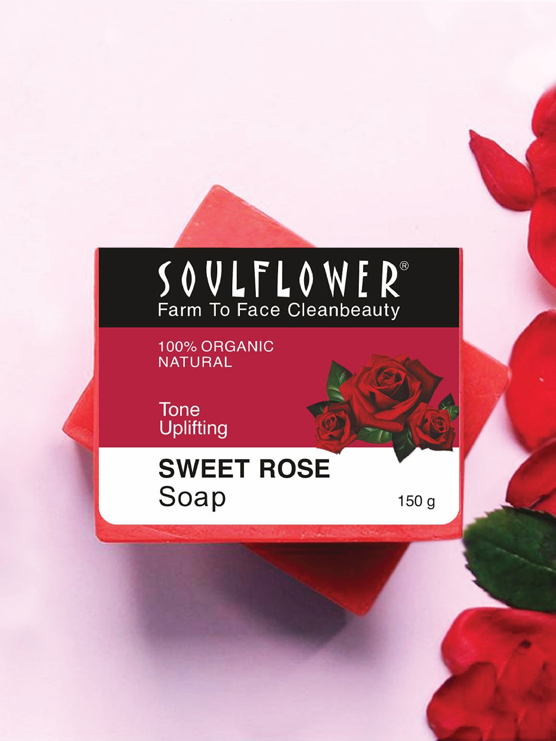 

Soulflower 100% Organic & Natural Sweet Rose Soap for Skin Cleansing - 150g, Red