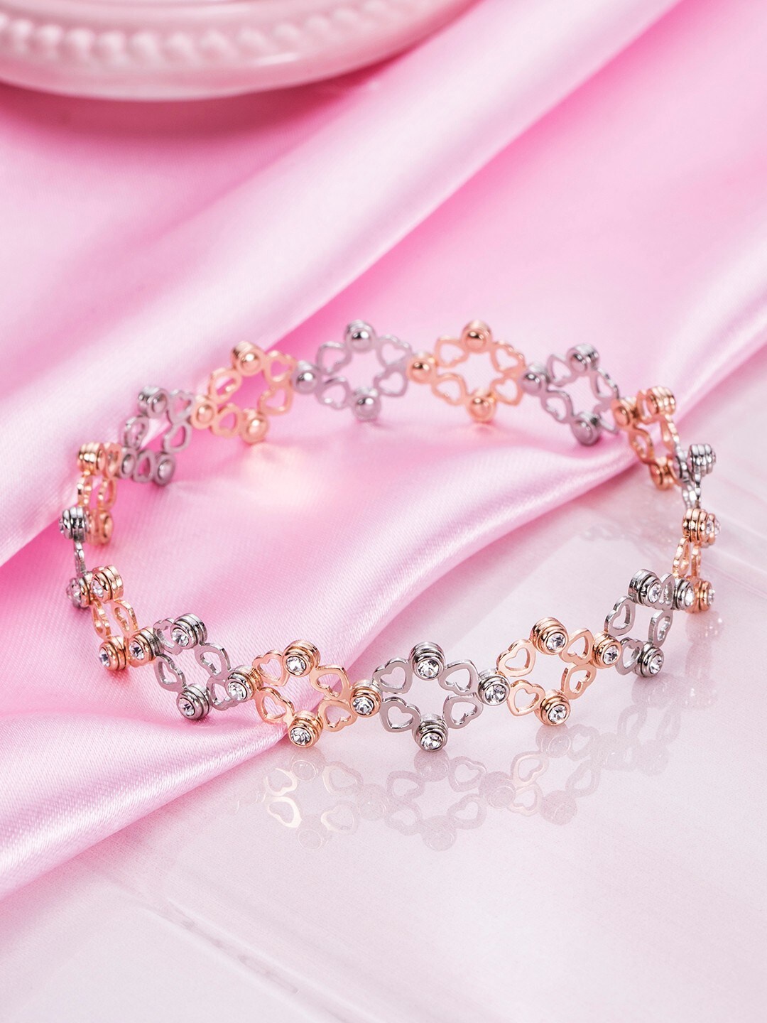 

Zavya Women Sterling Silver Rose Gold-Plated Cubic Zirconia Kada Bracelet