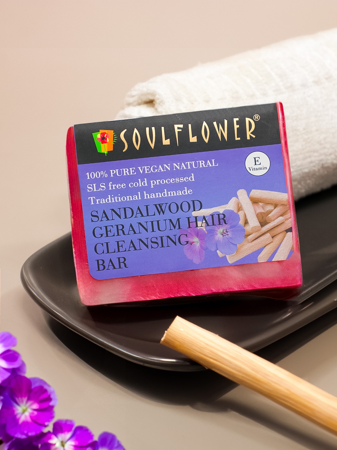 

Soulflower 100% Organic & Natural Sandalwood Geranium Hair Cleansing Bar - 150g, Pink