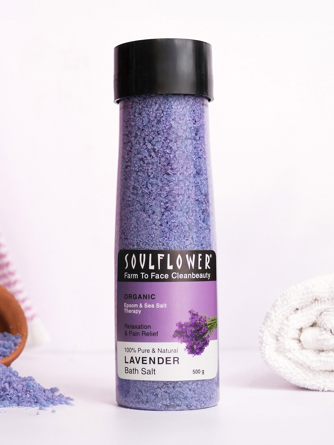 

Soulflower Lavender Bath Salt For Body & Foot Spa with Lavender Essential Oil - 500g