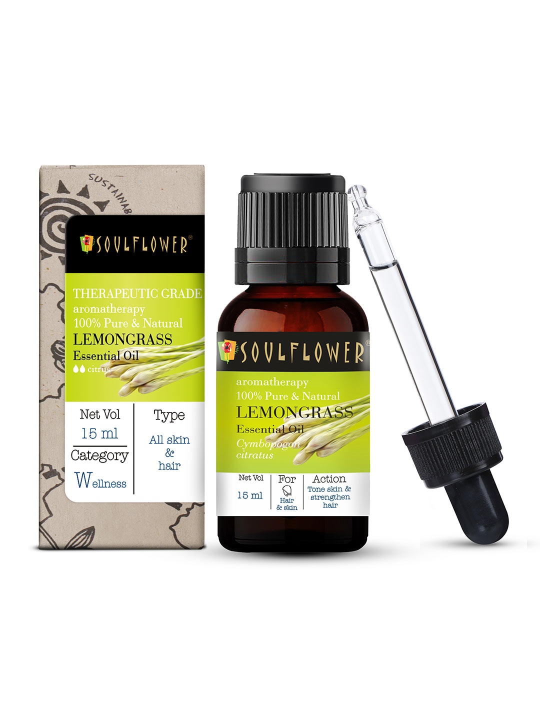 

Soulflower Unisex Lemongrass Essential Oil - 15 ml, Lime green