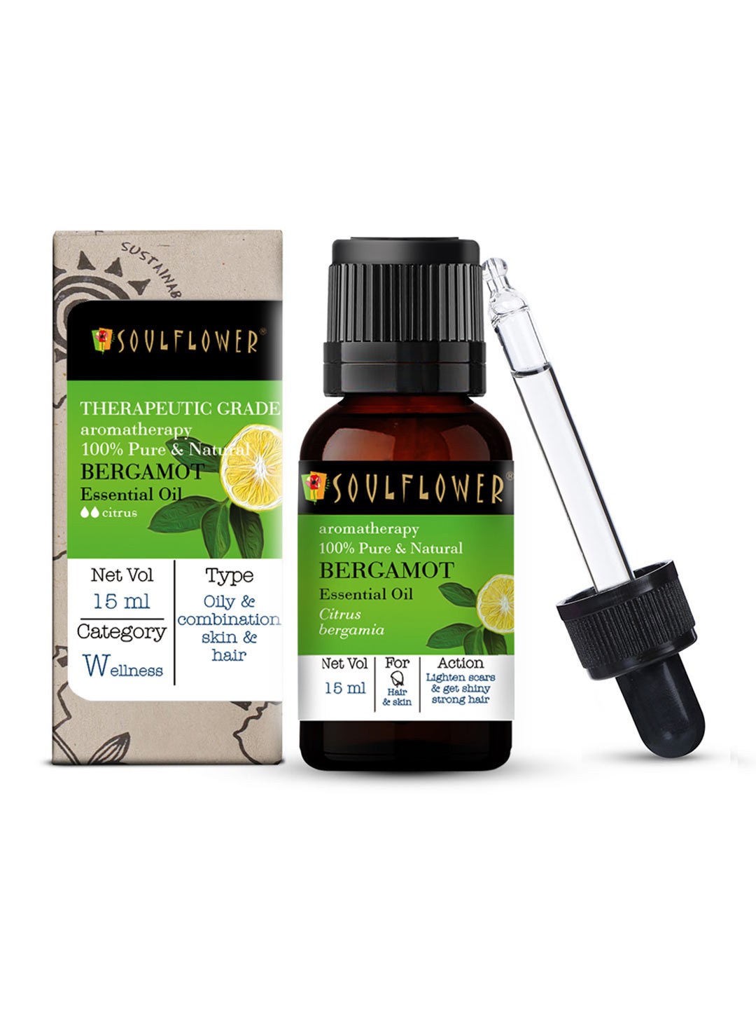 

Soulflower Bergamot Sustainable Essential Oil, Green