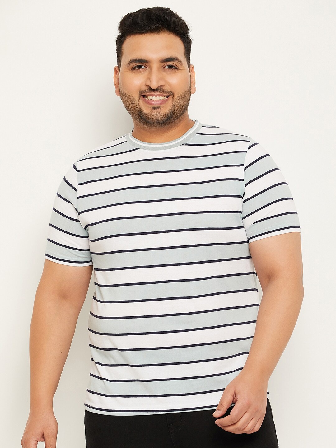 

AUSTIVO Plus Size Striped Cotton T-shirt, White