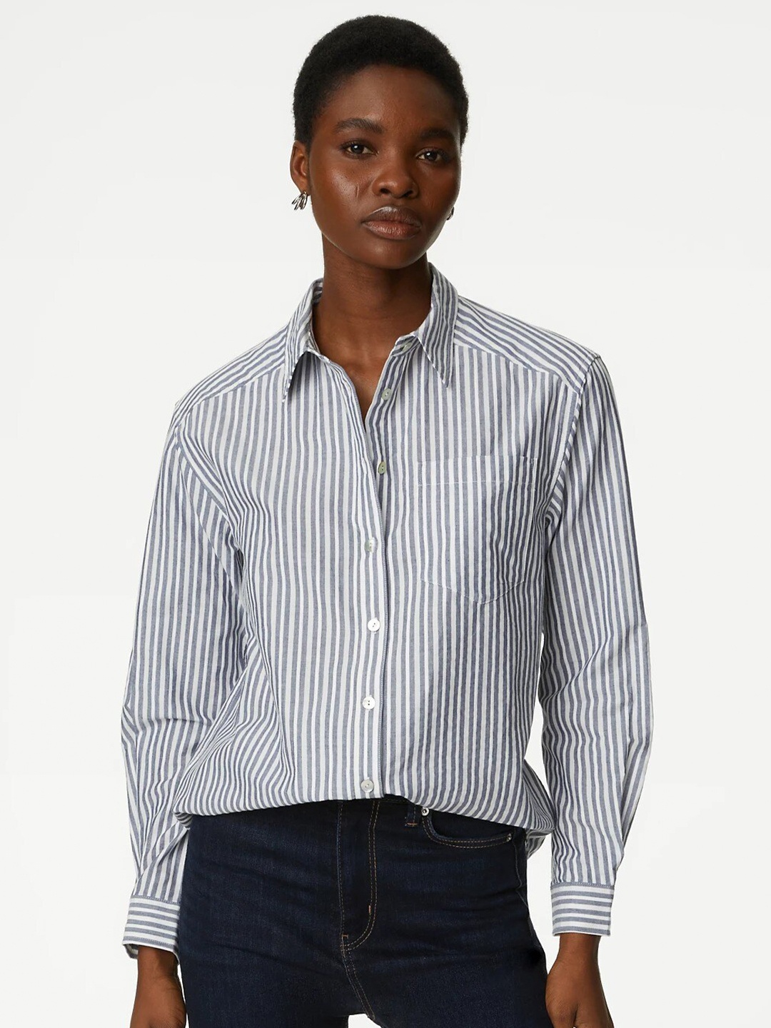 

Marks & Spencer Vertical Striped Formal Shirt, Blue