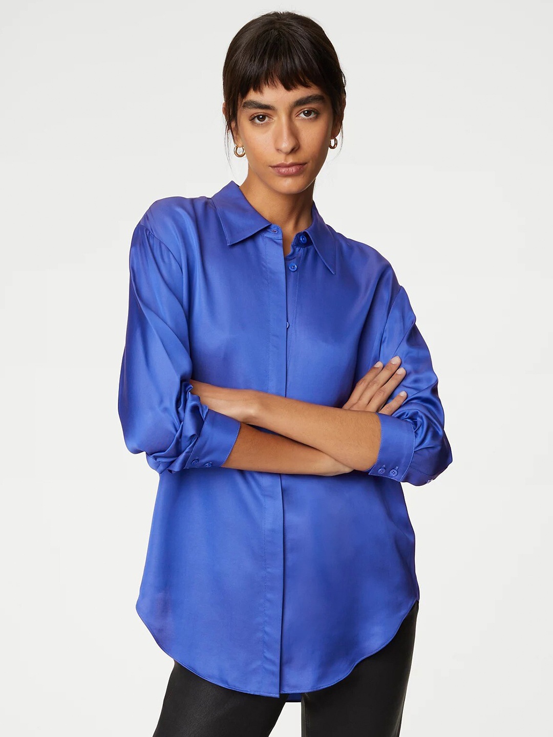 

Marks & Spencer Spread Collar Drop Shoulders Sleeves Casual Shirt, Blue