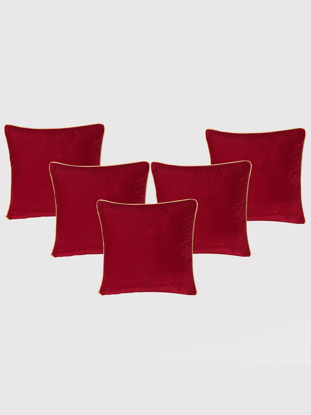 

OUSSUM Maroon & White 5-Pieces Velvet Square Cushion Covers