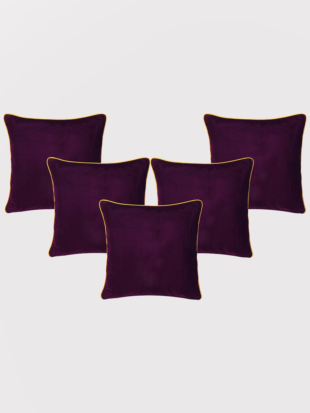 

OUSSUM 5 Pieces Purple & Yellow Solid Velvet Square Cushion Covers